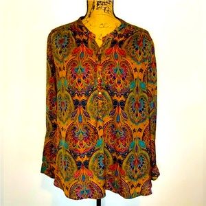 APT 9 SATIN SILKY FLORAL PAISLEY TOP SLEEVE WITH PEARL SNAPS SIZE 3X